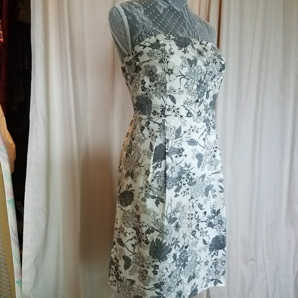 Cream & grey strapless dress
